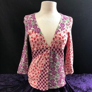 HWR Multi Color Floral V-Neck Cardigan Sweater Size Medium